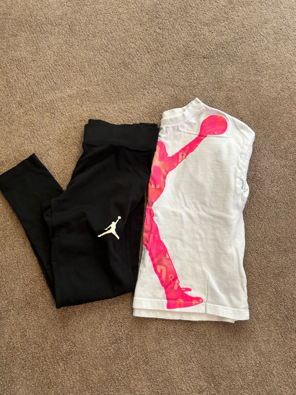 Jordan Black Leggings & White crop t shirt with Pink Graphic